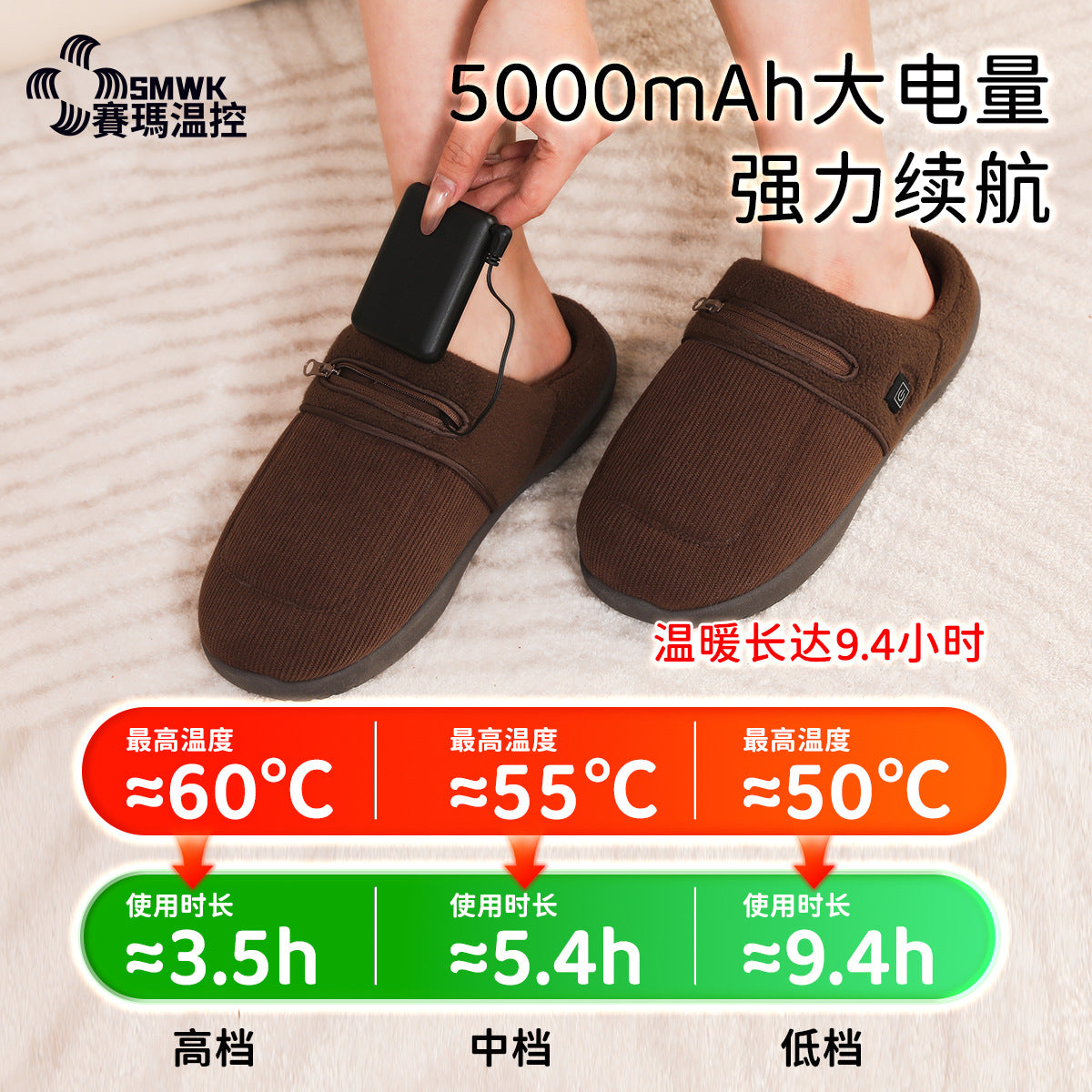 Elderly Birkenstock Winter Smart Charging Heating Shoes Men's Indoor Warm Home Thick-Soled Women's Outer Wear Heated Slippers